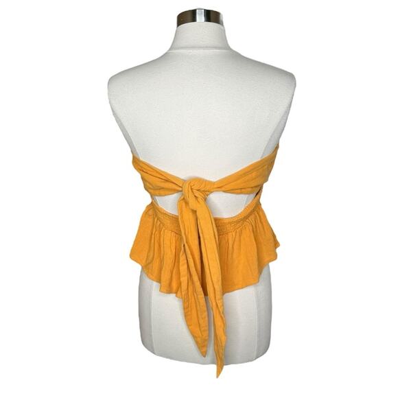 Free People Orange Strapless Smocked Peplum Tie Back Top Women’s Boho - Picture 3 of 9